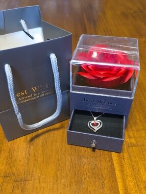 Rose And Red Heart Pendant Necklace